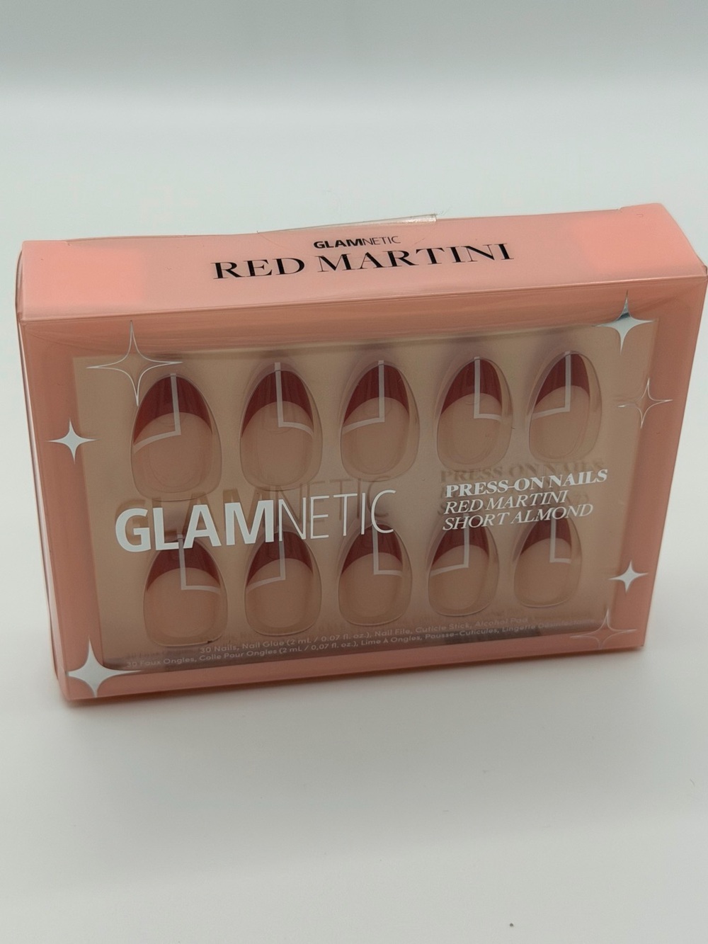 Glamnetic Red Martini Short Almond Press On Nails Red French NIB